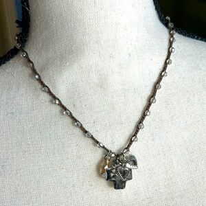 Brighton Karma Crystal Cross Necklace Silver Plated Braided Brown Beaded 17"
